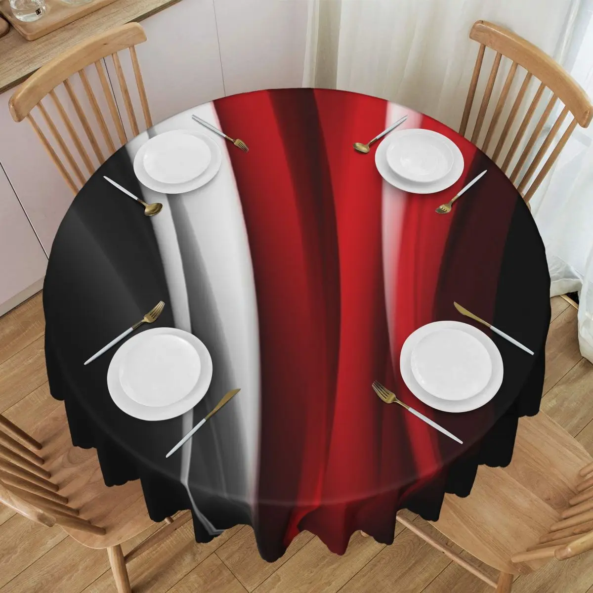 Customized Round Red And White Tablecloth Waterproof Oil-Proof Table Covers 60 inches Geometric Modern Art Table Cloth