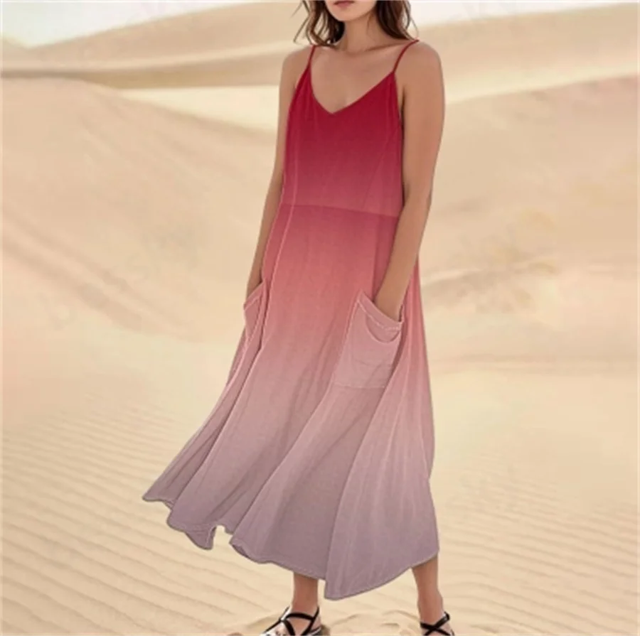

Ladies' casual loose pocket V-neck printed dress