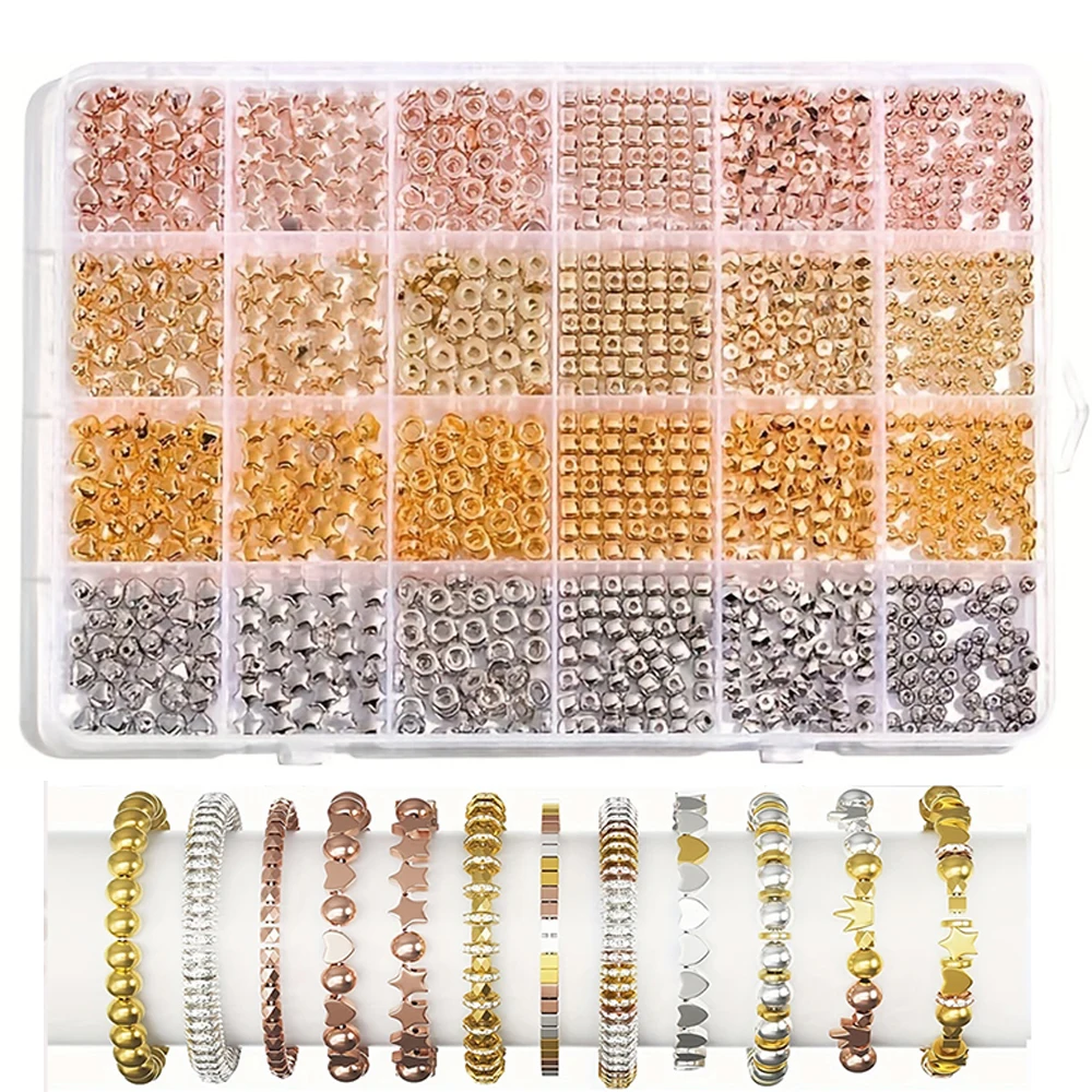 24 그리드 CCB 스페이서 비즈 세트 1080pcs DIY 쥬얼리에 대 한 황금 라운드 스타 비즈 Eid al Fitr 장식 수 제 공예 용품