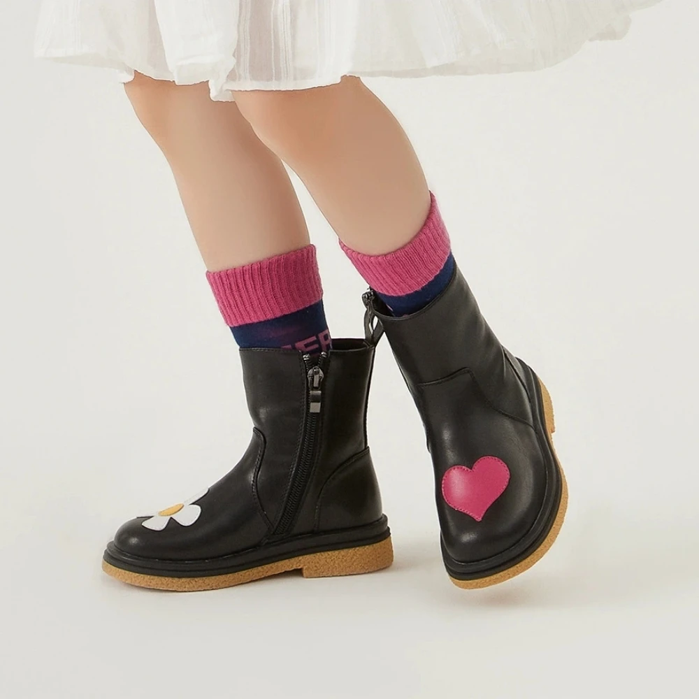 

Genuine Leather Girls' Riding Boots Spring Autumn Daily Matching Embroidery Cowhide Upper Children's Ankle Boots Kids Shoes