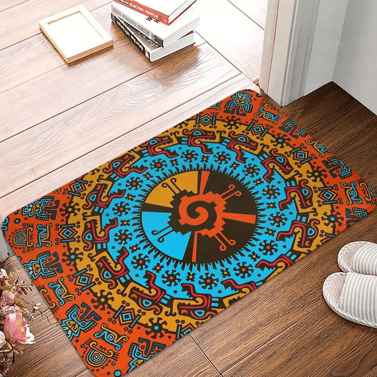 Mayan Aztec Calendar Bedroom Mat Colorful Hunab Ku Symbol Doormat Kitchen Carpet Outdoor Rug Home Decoration