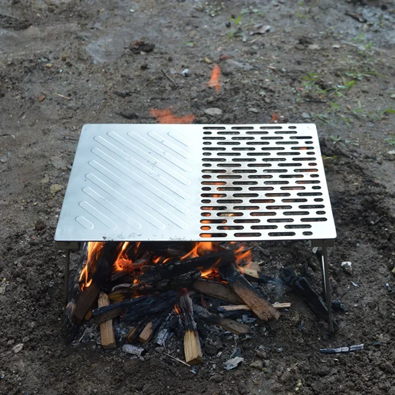 Camping Grill Titanium Folding Frying Plate Small Outdoor Table Picnic Backpacking Steak BBQ Charcoal Net Rack