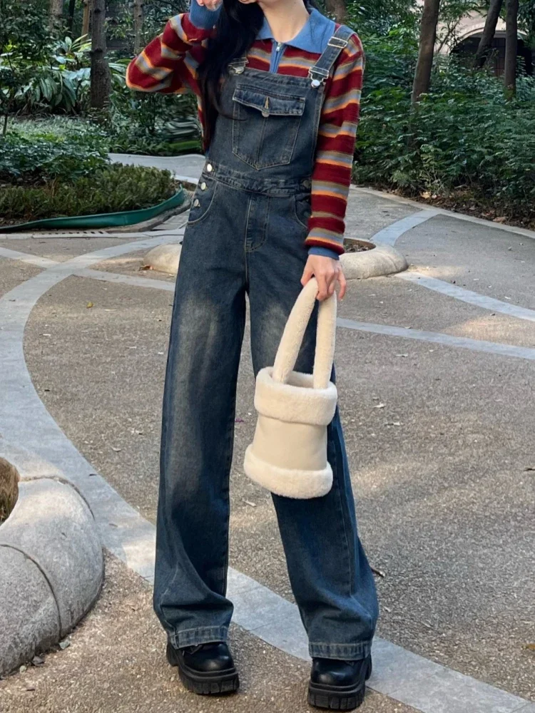 جمبسوت نسائي واسع الساق عتيق فضفاض يناسب الجميع على الطراز الكوري أنيق ومبيض ربيعي غير رسمي بنطلون Ins High Street