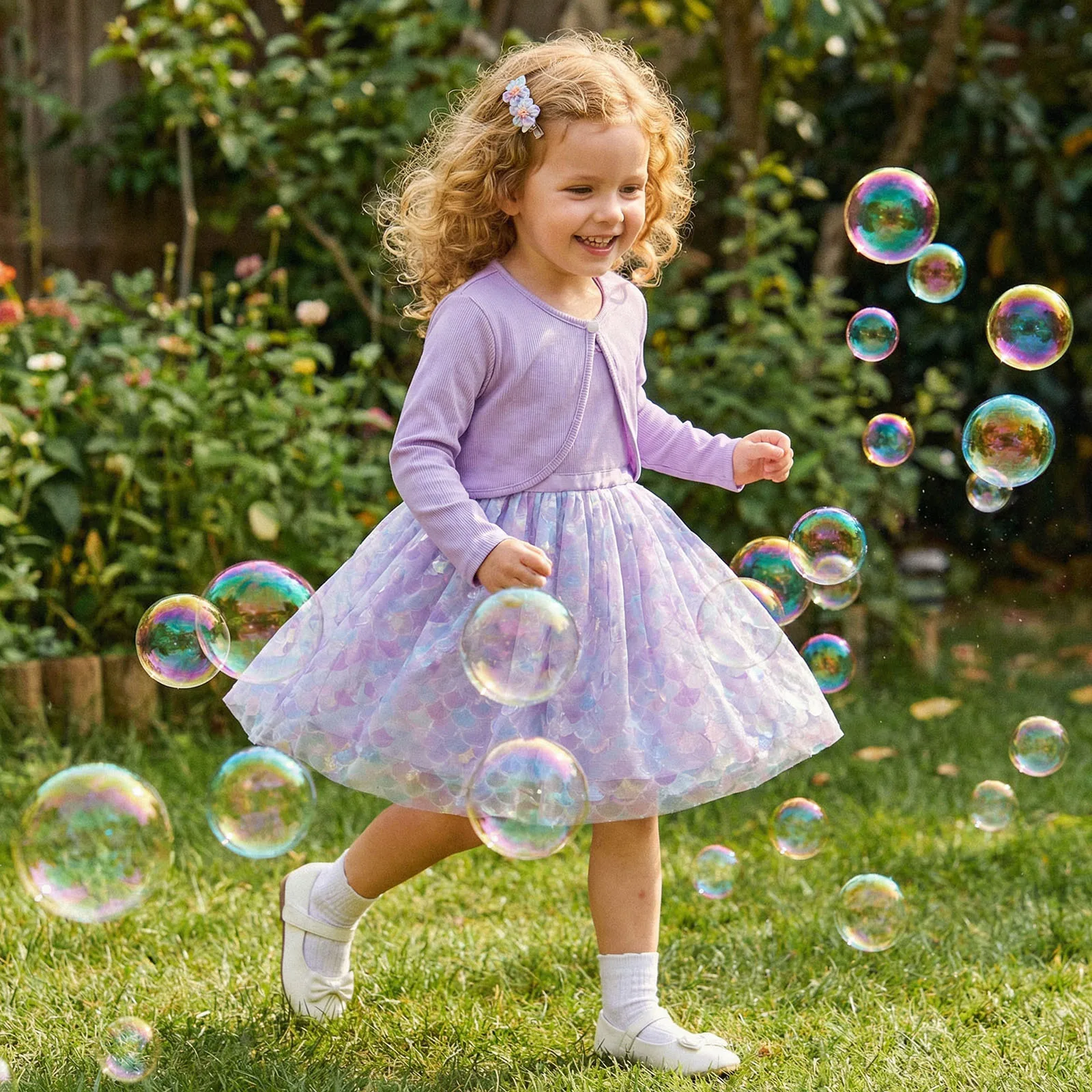 1-5Y Toddler Baby Girls Clothing Set Fashion Long Sleeve Cardigan with Scales Printed Tank Dress 2Pcs Summer Girls Dress Outfit