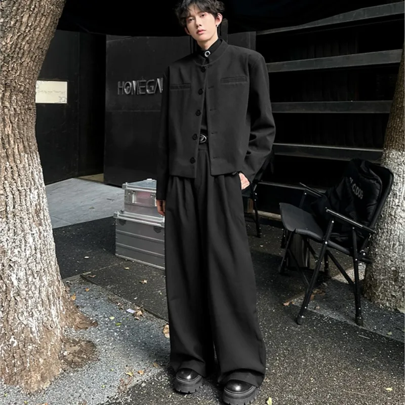 Gola blazers masculino terno jaquetas casual gola cor sólida masculino casacos curtos coreano na moda roupas masculinas outono novo