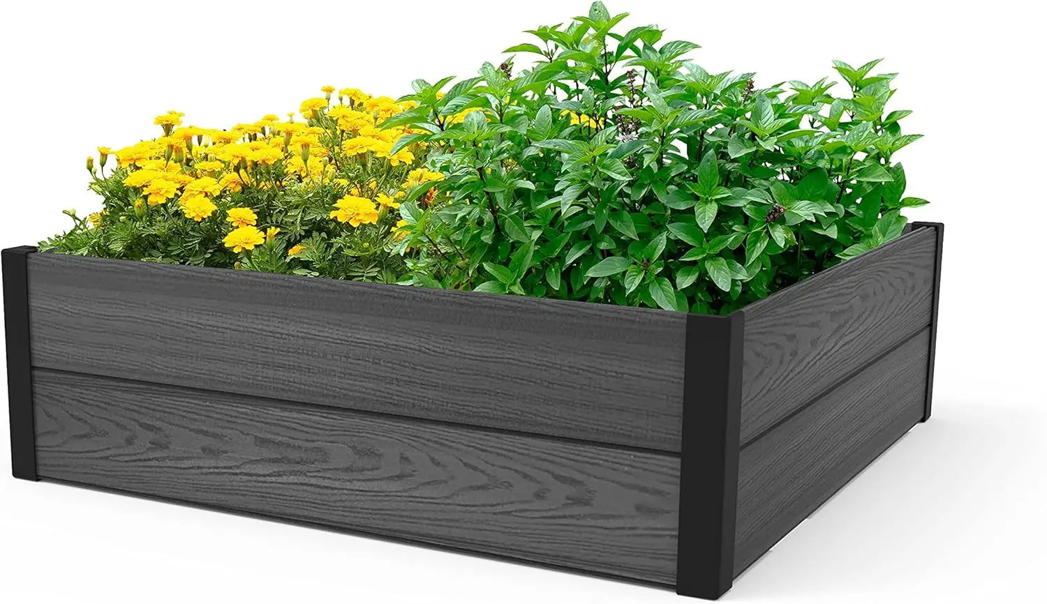 Cama de jardín elevada con apariencia de madera de 48x48 pulgadas, macetero exterior duradero para verduras y flores, gris