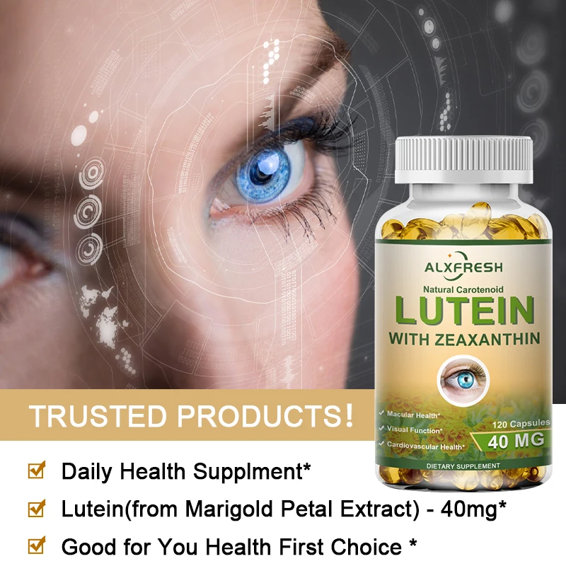 Alxfresh Natural Organic Lutein 40 mg With Zeaxanthin Health Supplements & Vitamins Non-GMO & Gluten Free 120/60 Capsules