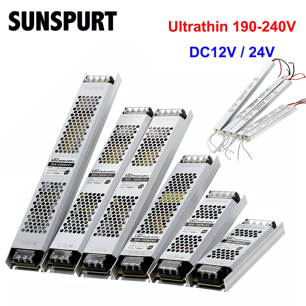 

Ultra Thin LED Light Power Supply DC12V 24V 60W 100W 150W 200W 300W Transformer Adapter AC190V 240V Driver FCOB WS2815 LED Strip