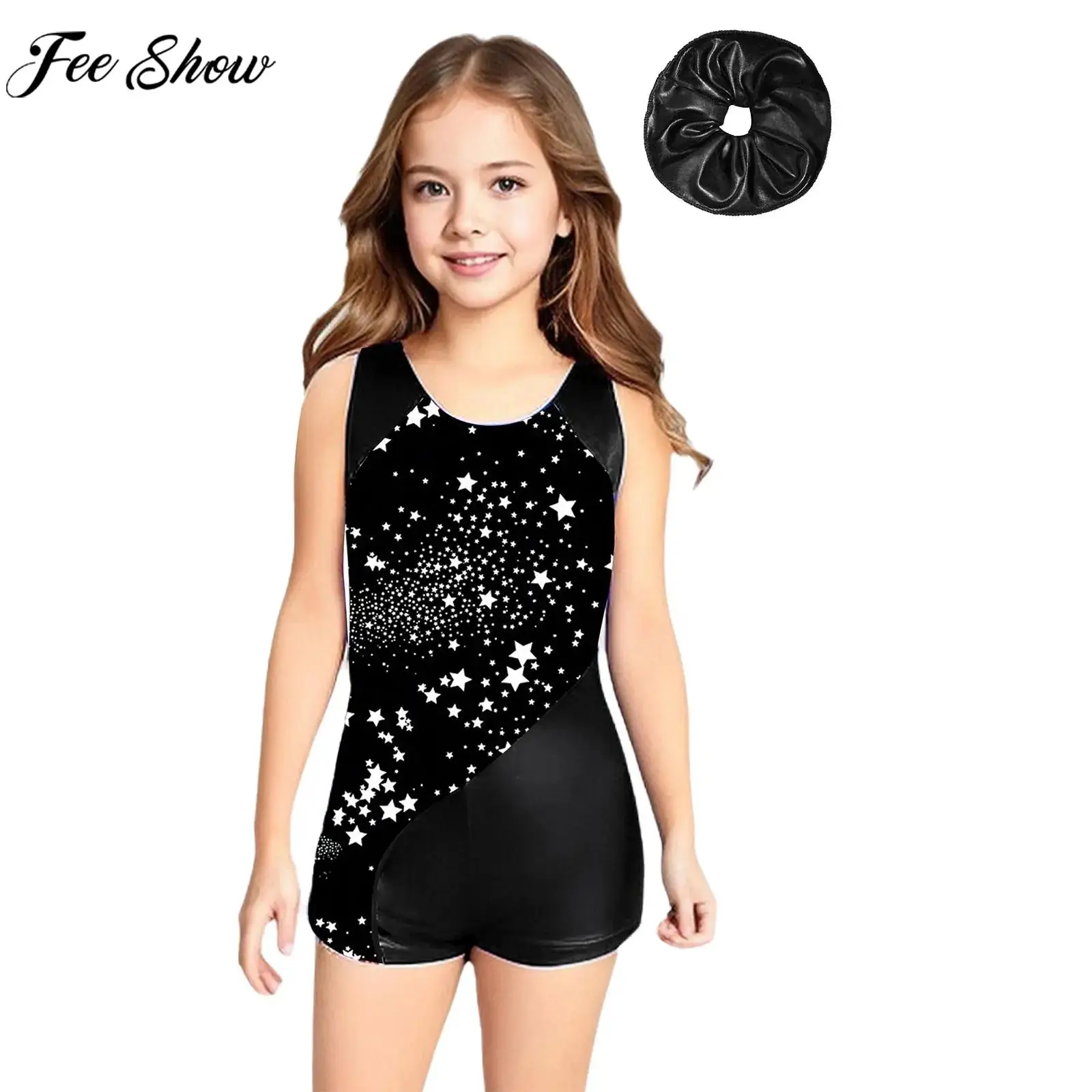 Children Girls Ballet Dance Leotard Sleeveless Print Gymnastics Ice Skating Yoga Sports Bodysuit Dancewear Sportswear Swimsuit