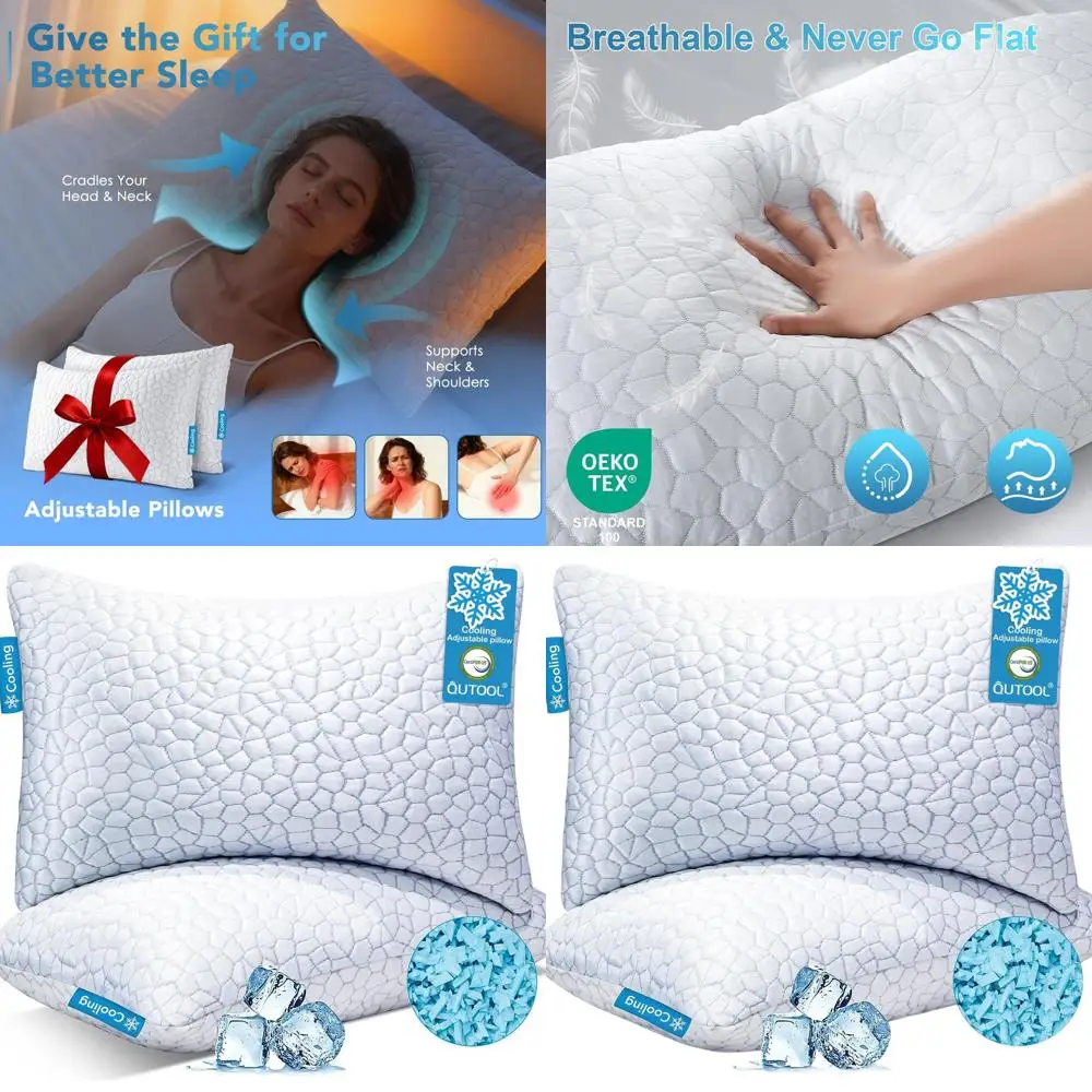 

Охлаждающие подушки King Size, 2 шт. – Мемори-фоам, сертифицированный CertiPUR-US, мягкие и регулируемые для комфортного сна