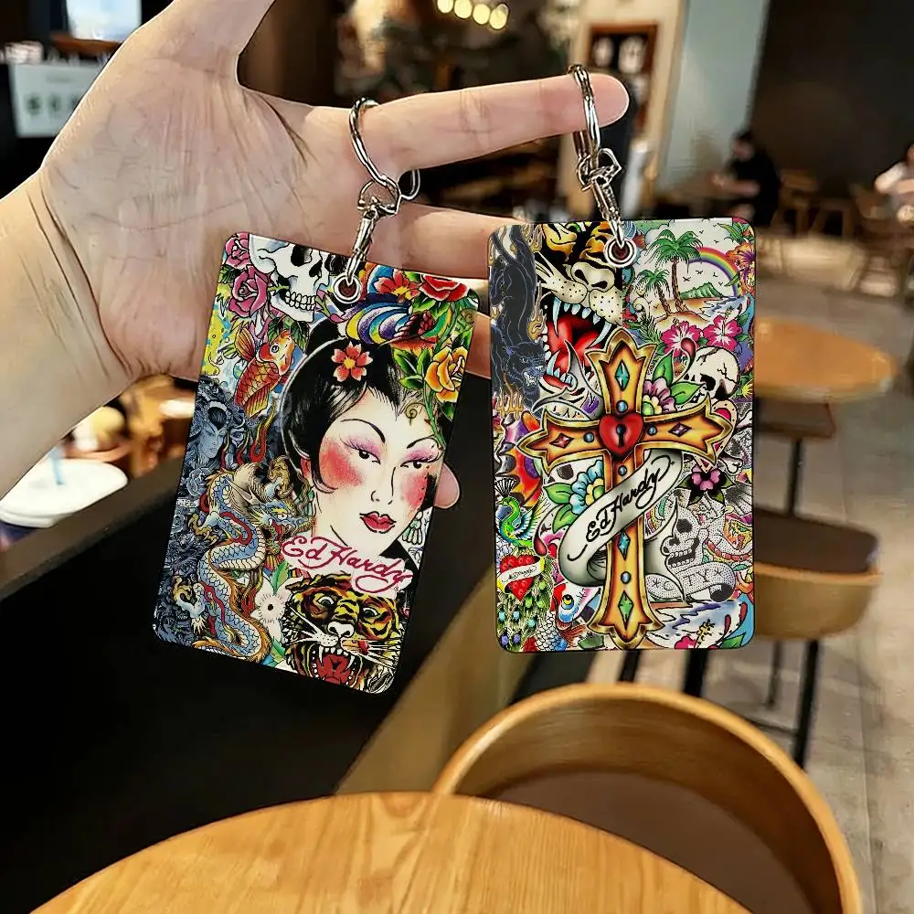 Fashion E-Ed-D H-Hardy-Y Card Holders Anti-lost Student ID Card Protective Cover Cases Campus Access Cards Key Chain