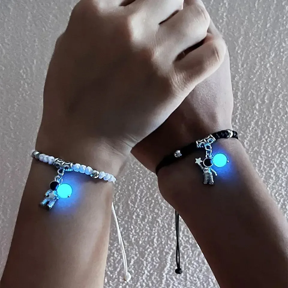 2Pcs/Set Resin Luminous Bead Couple Bracelet Handwoven Star Drawstring Adjustable Hand Accessories Friendship Jewelry for Friend