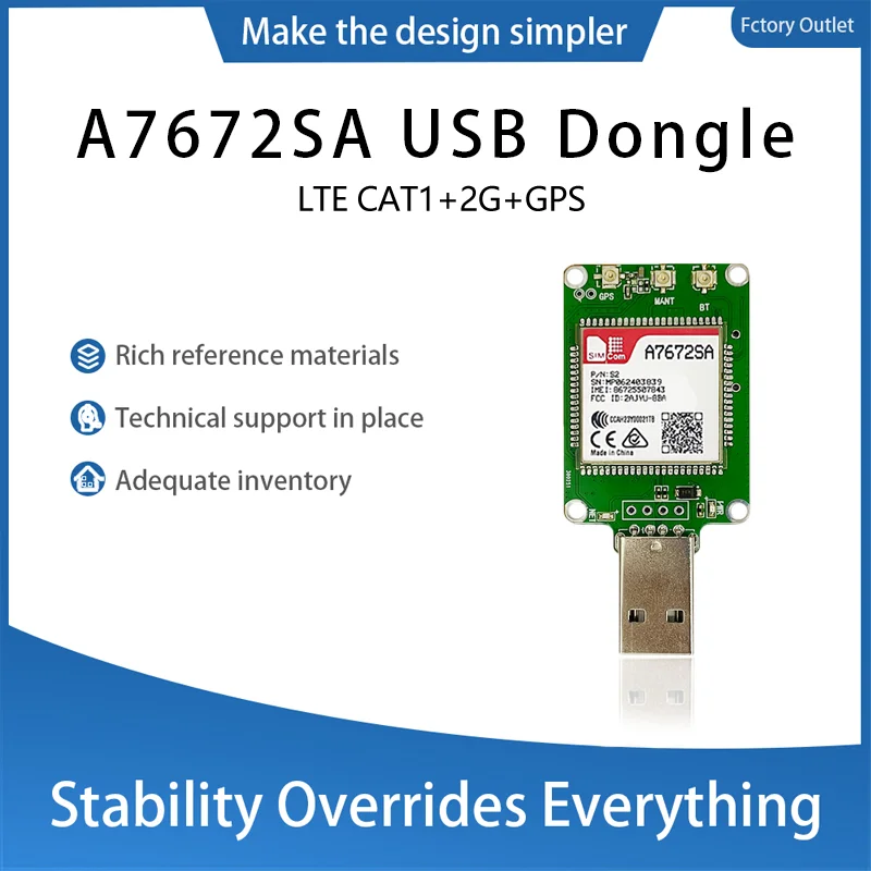 In stock SIMCOM A7672SA-FASE USB Dongle with external GPS LTE CAT1 4G Module Support 2G+GNSS Modem for Australia/South America