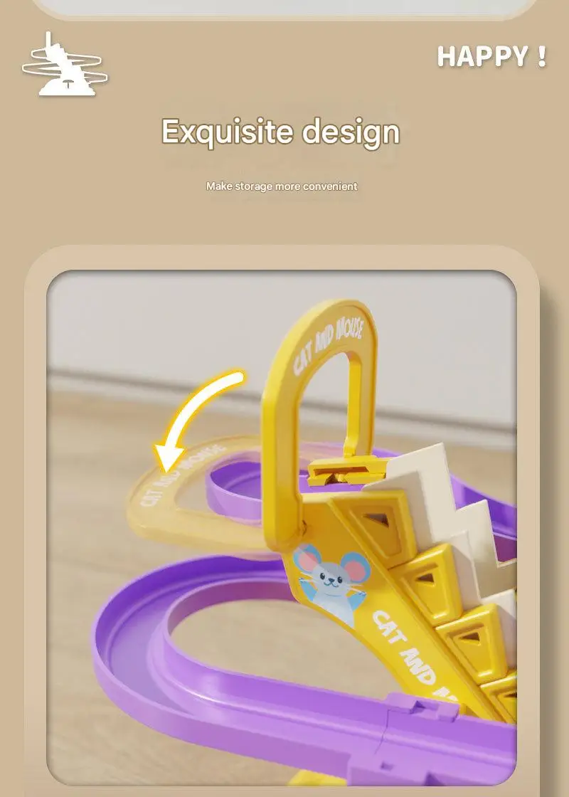 Zestaw zabawek: Elektryczna torba na kółkach z kotem i myszką, tor wyścigowy DIY, kolejka górska, zabawka edukacyjna dla dzieci, prezent.