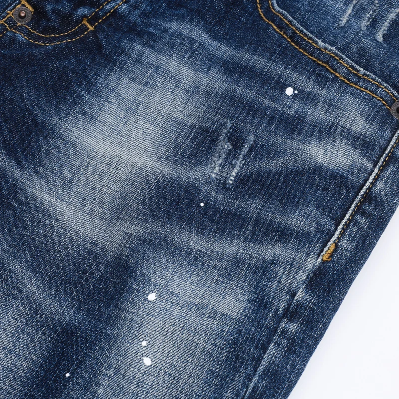 Designer Fashion Men Jean High Quality Retro Blue Stretch Slim Fit Painted Ripped Jeans Men Brand Vintage Y2K Denim Pants Hombre