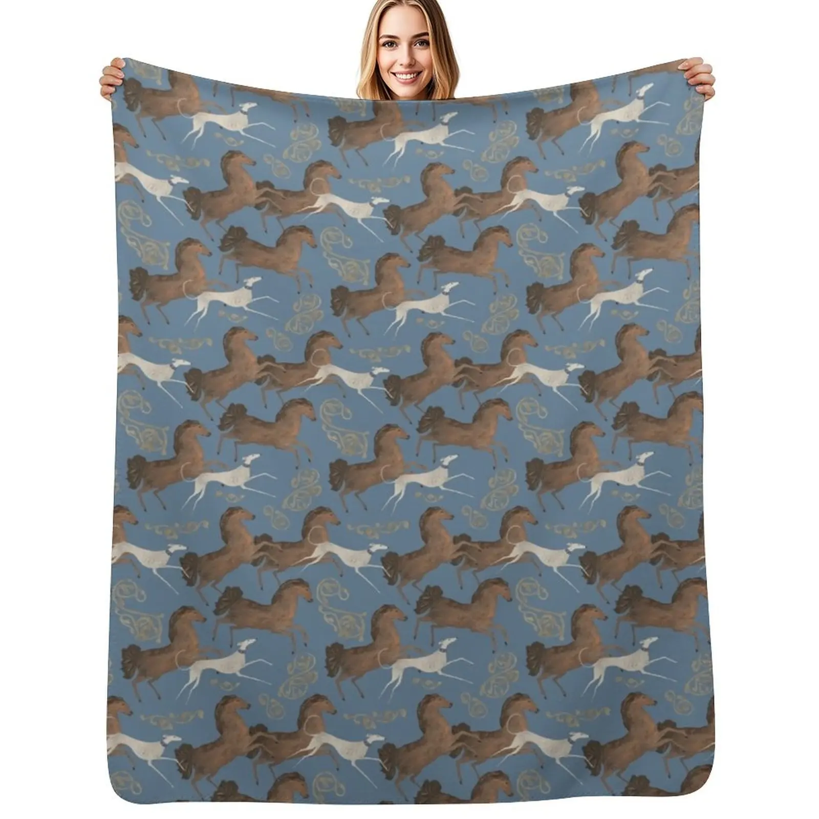 

Greyhound and Horse Throw Blanket Thins Retros Comforter Luxury Brand Blankets