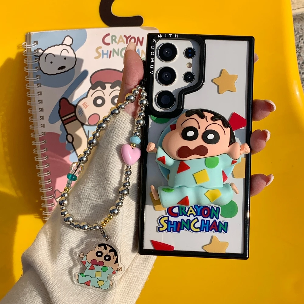 Cute Cartoon Crayon Shin-chan Magnetic Grip Holder Wireless Charge Phone Case For Samsung Galaxy S 26 25 24 23 Ultra Puls Cover