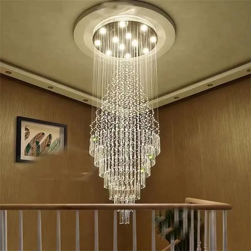 Imagem -05 - Modern Led Crystal Chandelier Rotating Staircase Lamp Iluminação Doméstica Hotel e Restaurante Villa e Sala de Estar k9