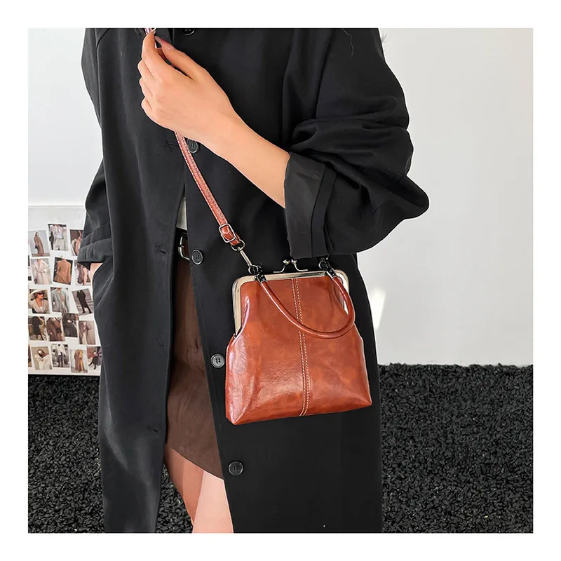 Women'S Crossbody Vintage Soft Leather Shell Bag Fashion Shoulder Handbag Clip Bag Daily Work Dating Travel Versatile
