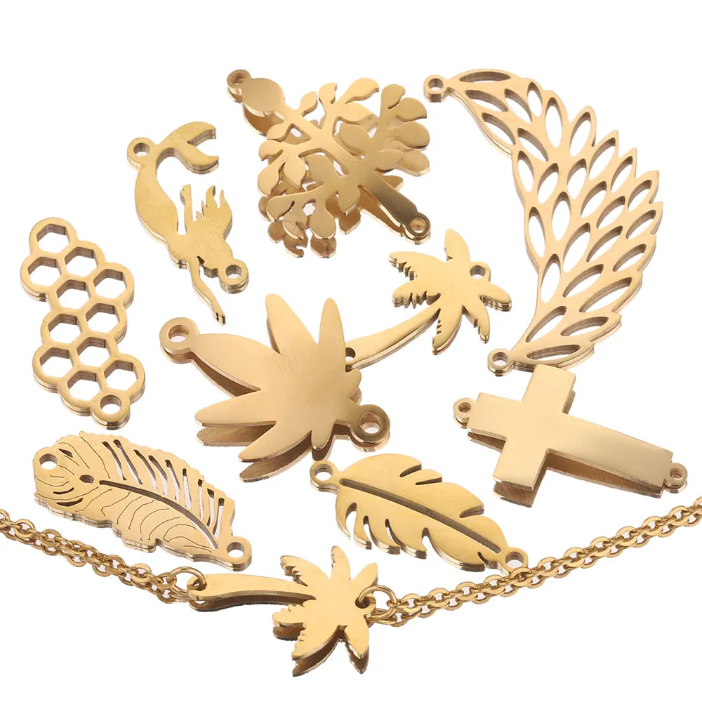 5pcs High Quality Stainless Steel Double Hole Cross Flower Leaves Charm Conectors for Jewelry Making Supplies Wholesale make up