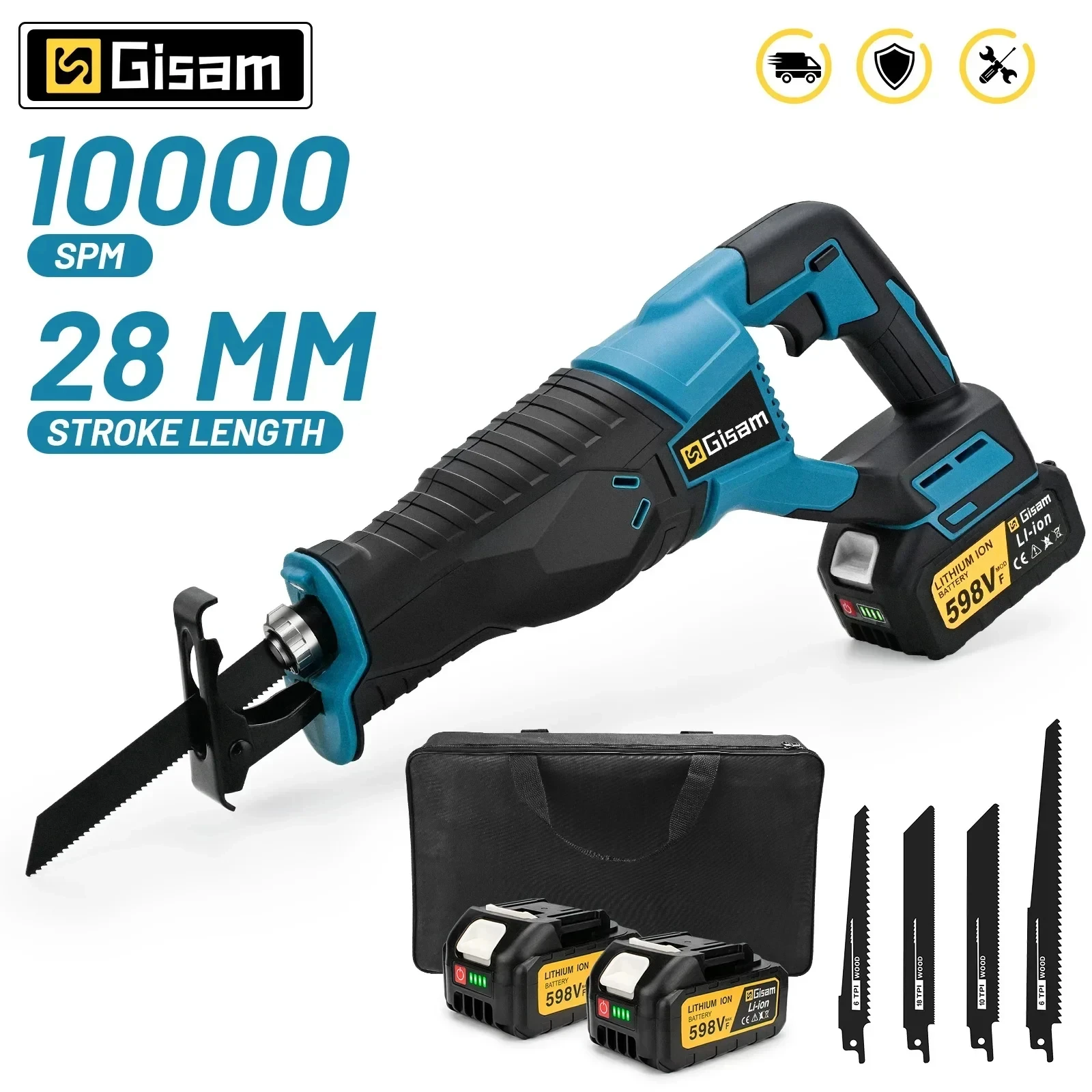 Gismis 3000W 10000SPM scie alternative électrique tronçonneuse électrique scie sabre outil sans fil Portable pour makita broche de batterie 18v