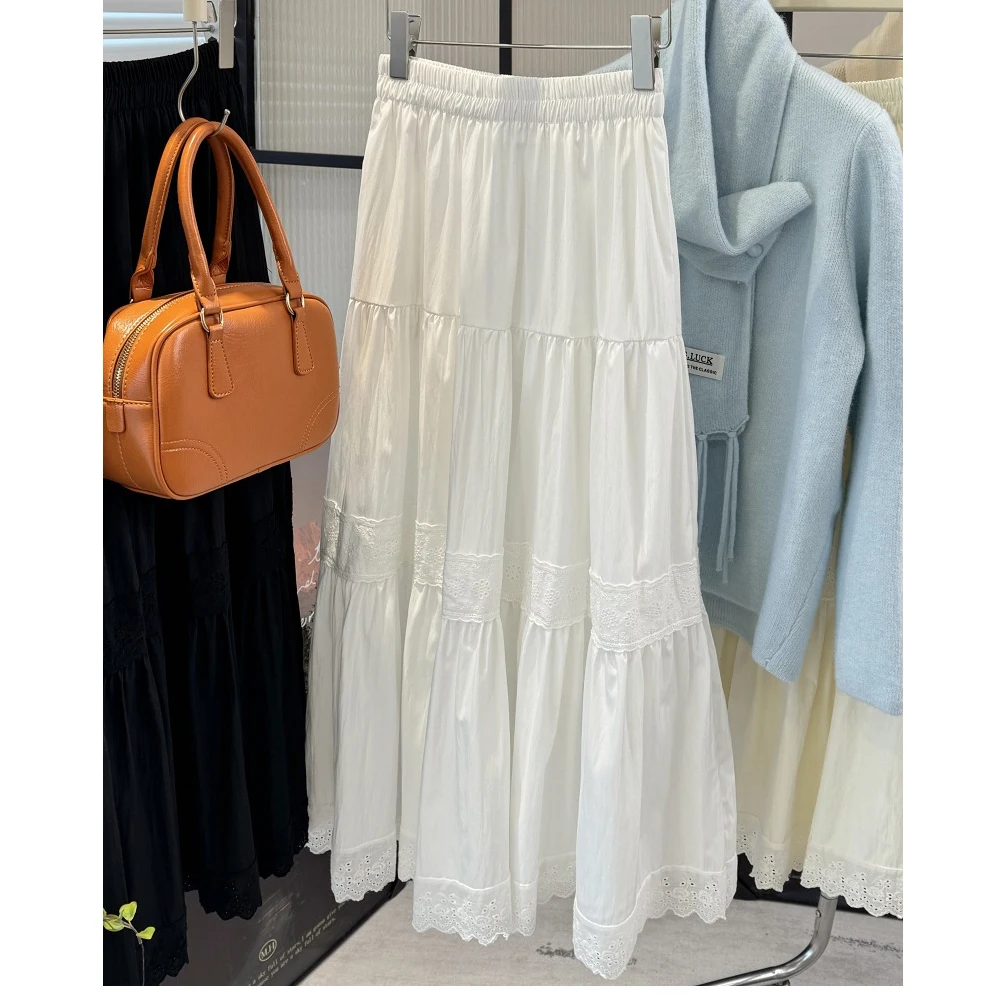 2025 New Arrival Women Summer  Cotton Long Skirts High Waist A-Line Women Boho Skirts Beige Faldas Femme Streetwear