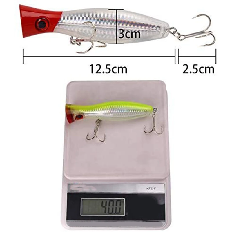 Surface Fishing Lures - Popper - Catching / Spinning Fishing Pack - Sea Fishing - 5 Pieces - 12.5Cm And 40 Grams