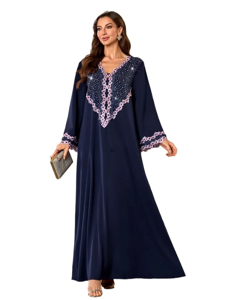 

Eid Women Party Dress Muslim Abaya V Neck Jalabiya Ramadan Loose Long Dresses Summer Vestidos Largos Kaftan Arab Long Robe 2025