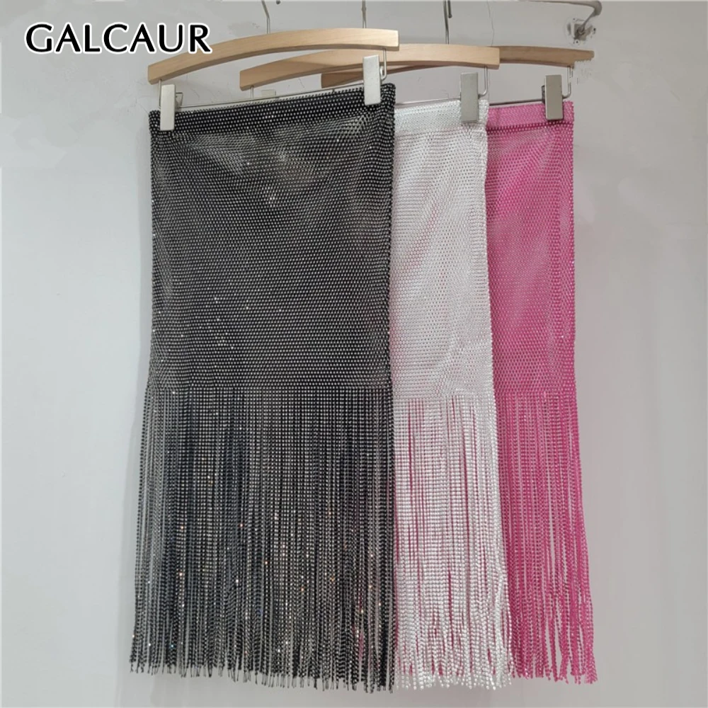 

GALCAUR Solid Spliced Tassel Chic Skirt Female High Waist Loose Streetwear Party Women's Long Skirts Summer Fashion New Style