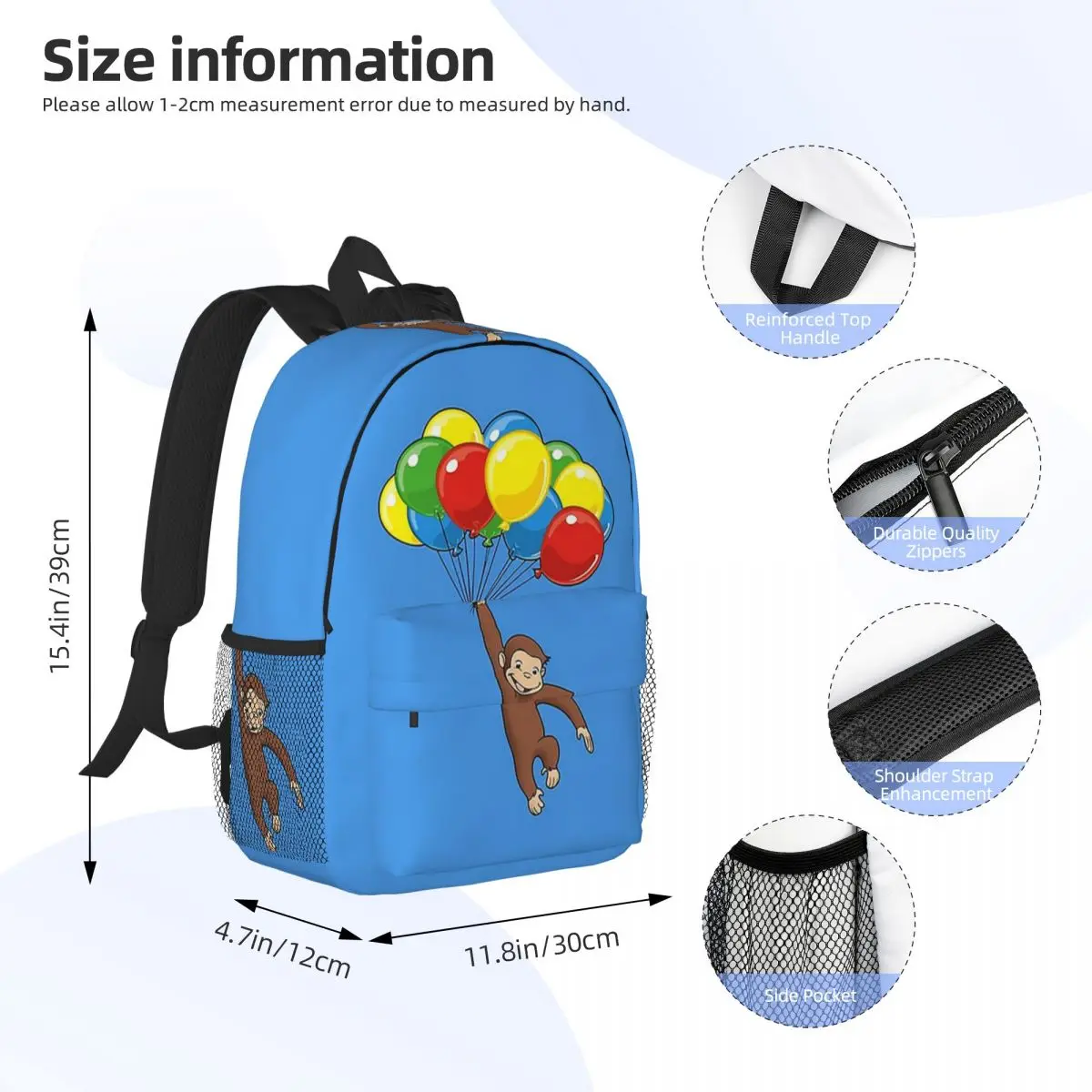 Curious George With Balloons Backpack Daypack Large Capacity Boys Girls BookBag Shoulder Bags for Men Women Children School Bag