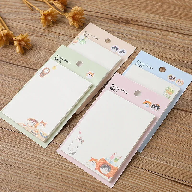 50 Pcs Notes Creative Cartoon Cat Message Notepad Exquisite and Cute Notes Diary Notes