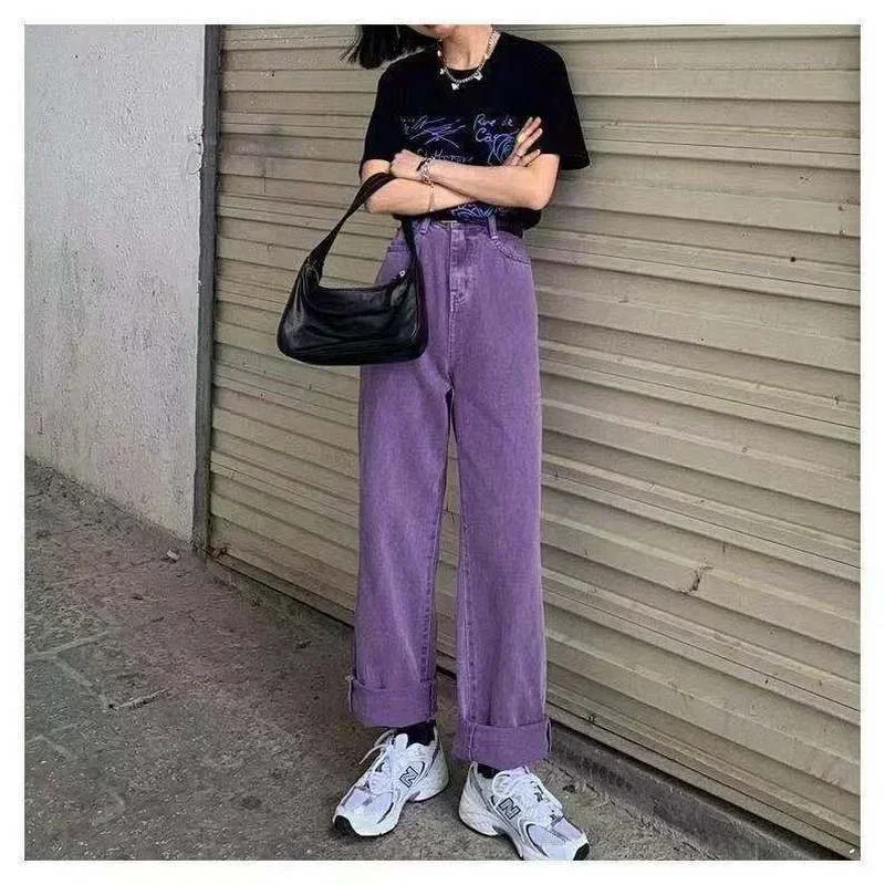 

2024 New Purple Fashion Y2K High-waist Pants Casual Autumn Korean Jogger Tight-fitting Corduroy Straight Trousers Ladies Pocket