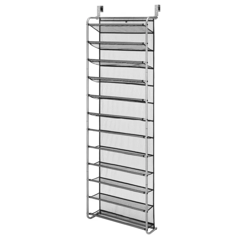 

12 Tier, 36 Pair Over-The-Door Shoe Closet Organizer Rack for 36 Pairs, Metal, Gray