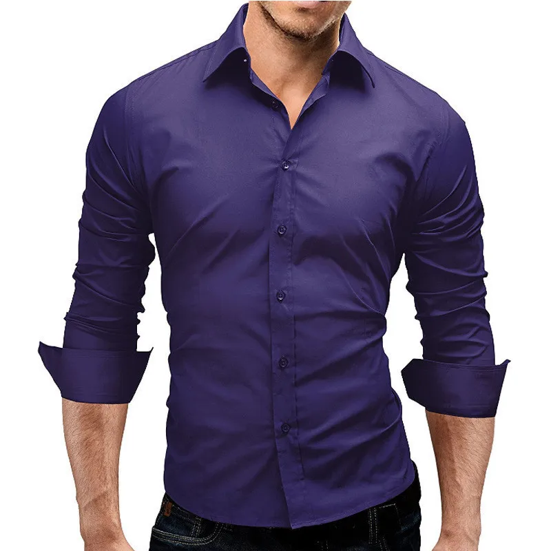 Men's Autumn Shirt New Solid Color Simple Shirt Slim Long Sleeved Dress Shirt