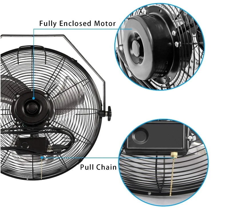 Ventilador montado na parede industrial de alta velocidade, comercial, residencial e uso da loja, 4012CFM, 3 velocidades, 18"