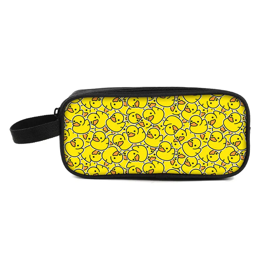Gelbe Ente, doppellagiges Federmäppchen mit Tragegriff für Jungen/Mädchen, beste Geschenke, 2D flache Cartoon-Bleistifttasche, Schulbedarf