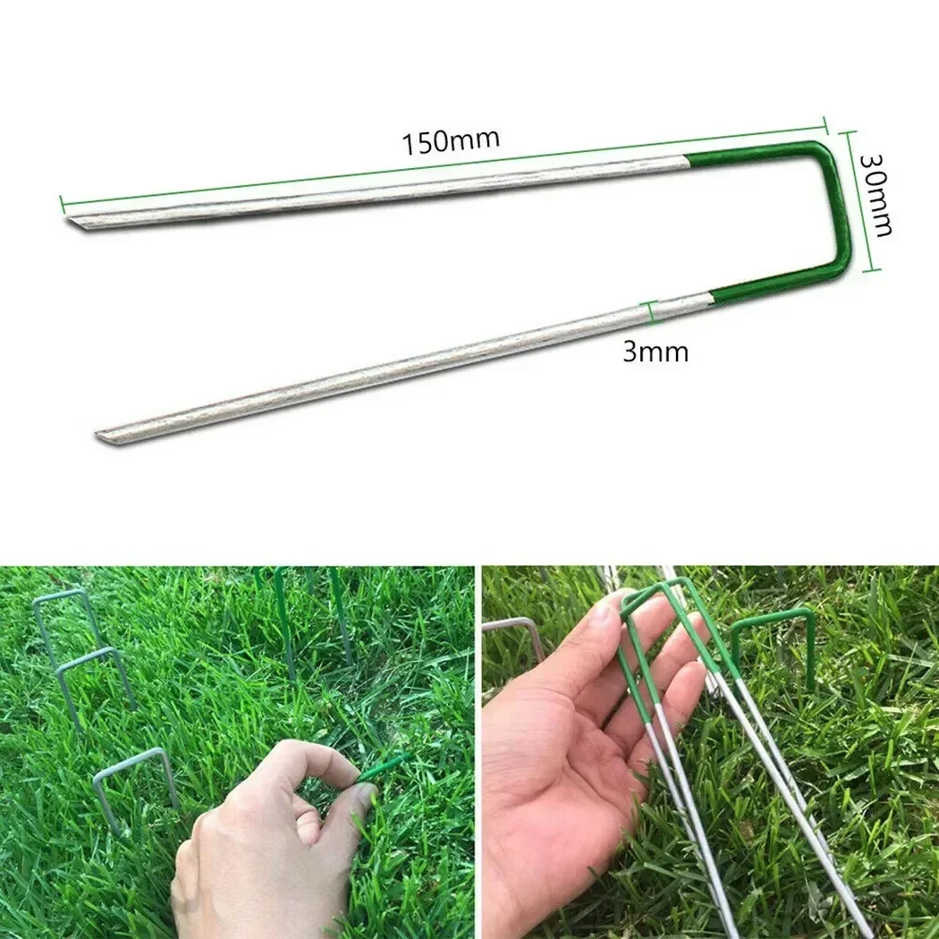 20pcs Artificial Fake Grass Staples Turf Lawn U-shape Pins Metal Galvanised Garden Weed Fixing Pegs Plant Support 150mm