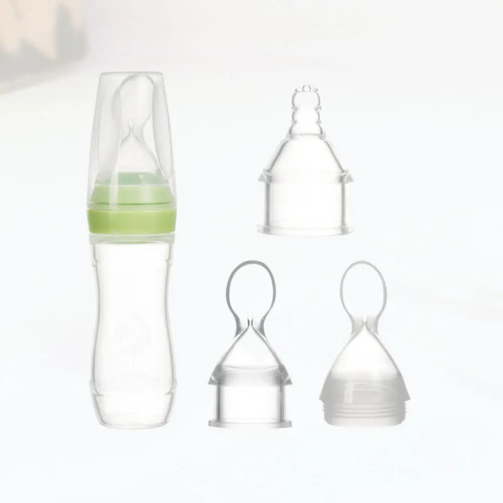 

Набор из 3 силиконовых бутылочек для кормления младенцев с насадками-ложками, портативные, легкие, для молока, сока, лекарств, для путешествий, розовые
