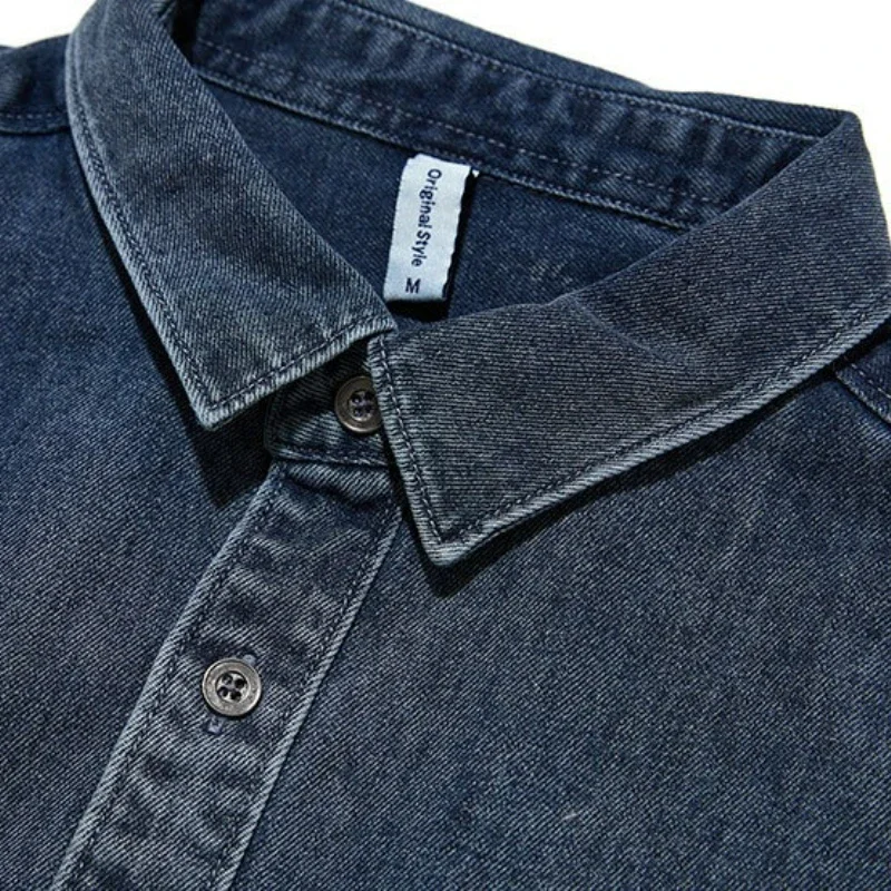 

Unisex 80% Cotton Denim Shirt - Vintage Washed Long Sleeve Casual Oversized Shirt with Double Chest Pockets for Men & Women