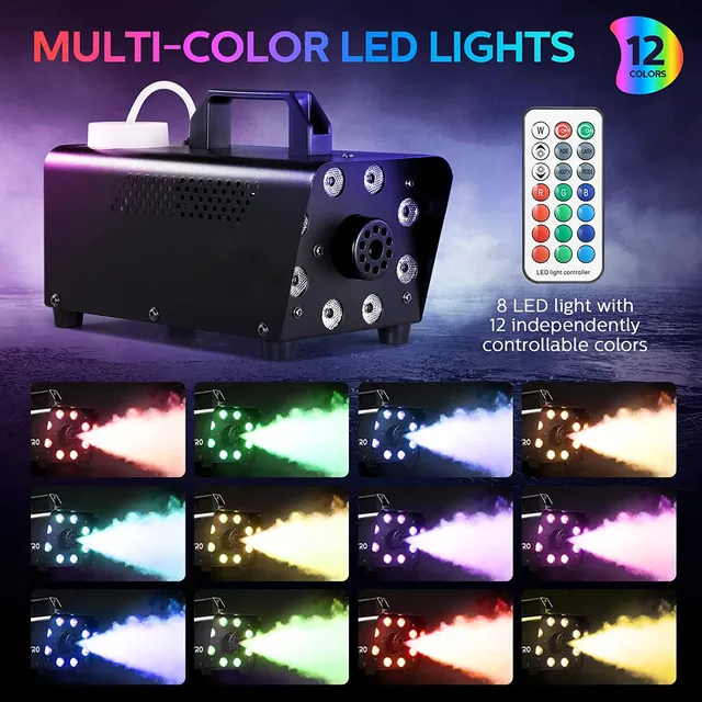 500W 8 LED Maszyna do dymu Fogger do dekoracji Halloween Rekwizyty sceniczne Boże Narodzenie Ślub DJ Impreza Efekt sceniczny Światło Maszyna do mgły