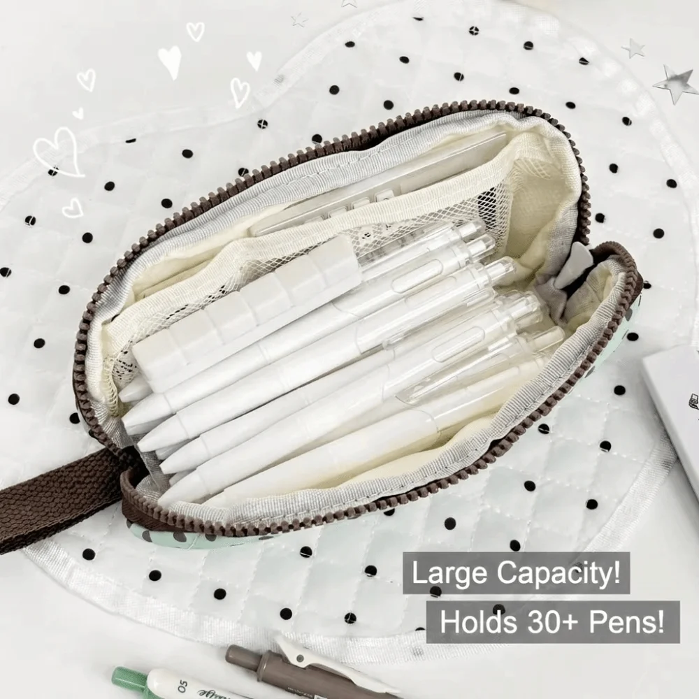 Simple Y2k Polka Dot Pencil Case Cloth Desktop Storage Pencil Pouch Multi-functional Large Capacity Pen Bag Office