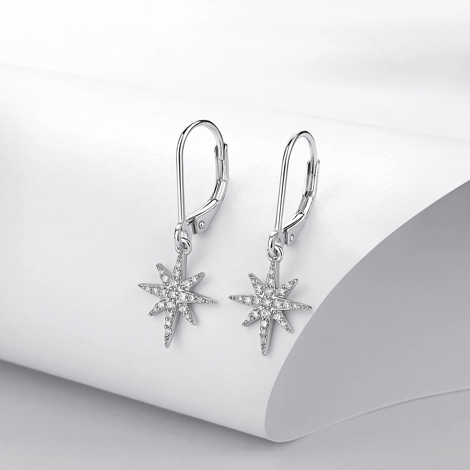 Round Eight-pointed Star Shape S925 Silver 0.4ct Moissanite Earrings For Women Daily Wear And Gift