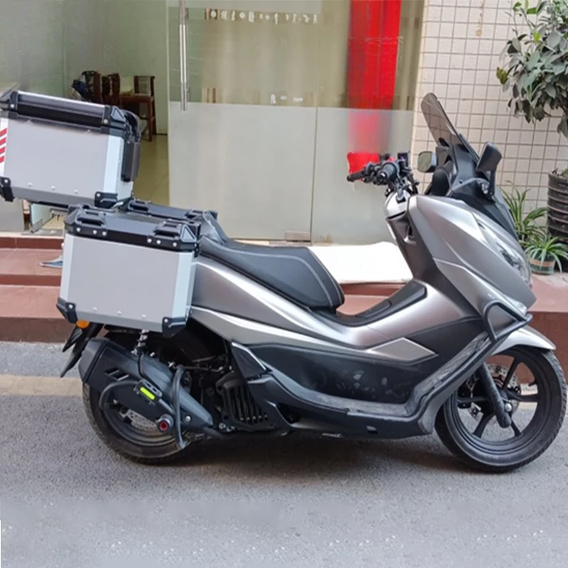 

Wholesale Motorcycle Black Aluminum Alloy Waterproof Motorcycle Tail Box 38L Side Box +45L Top Box Universal Type