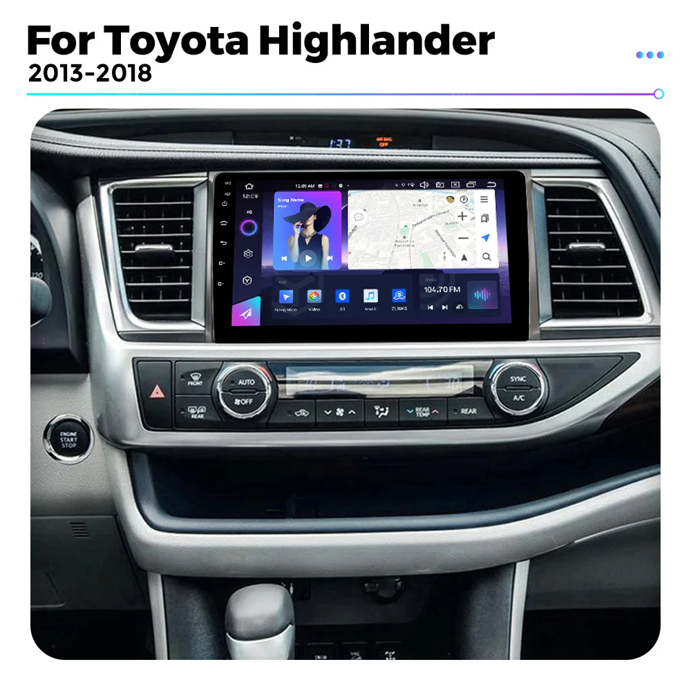 For Toyota Highlander 2013-2018 Car Radio Stereo Multimedia Player GPS Navigation Carplay 2Din Head Unit 256GB WIFI 8 Core BT5.0