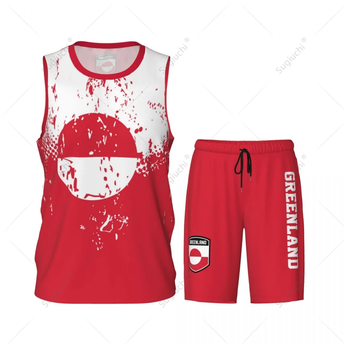 Greenland Flag Grain Men Basketball Set Shirt & Pants Sleeveless