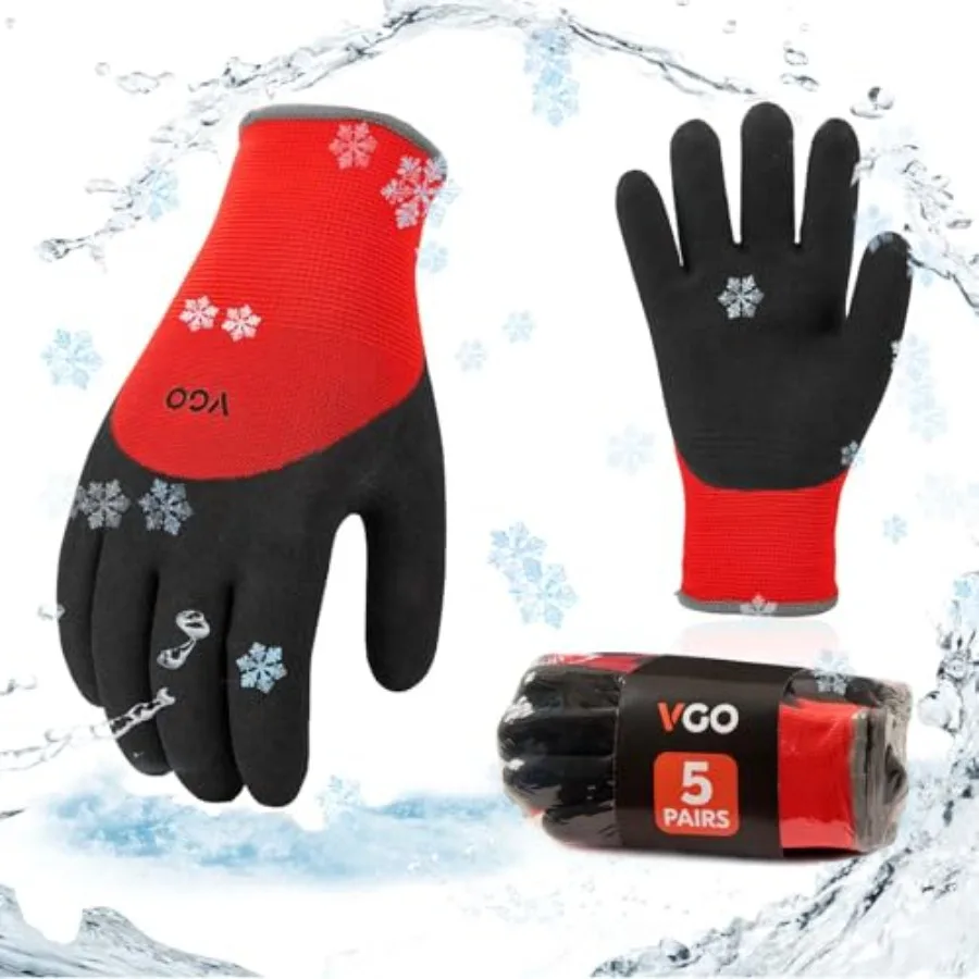 

Freezer Winter Work Gloves Double Lining Rubber Latex Coated for Outdoor Heavy Duty Work Size L Red RB6032
