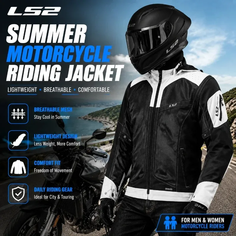 LS2 Motorcycle Riding Jacket Summer Mesh Jacket Breathable Protective Gear Racing Touring Jacket For Men Women