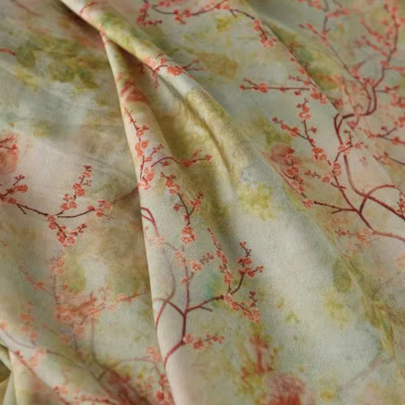

145CM Wide 200G/M Weight Printed Fabric with Pink Floral Printed Green for Clothing Dress Home Decoration Soft DIY Material R567