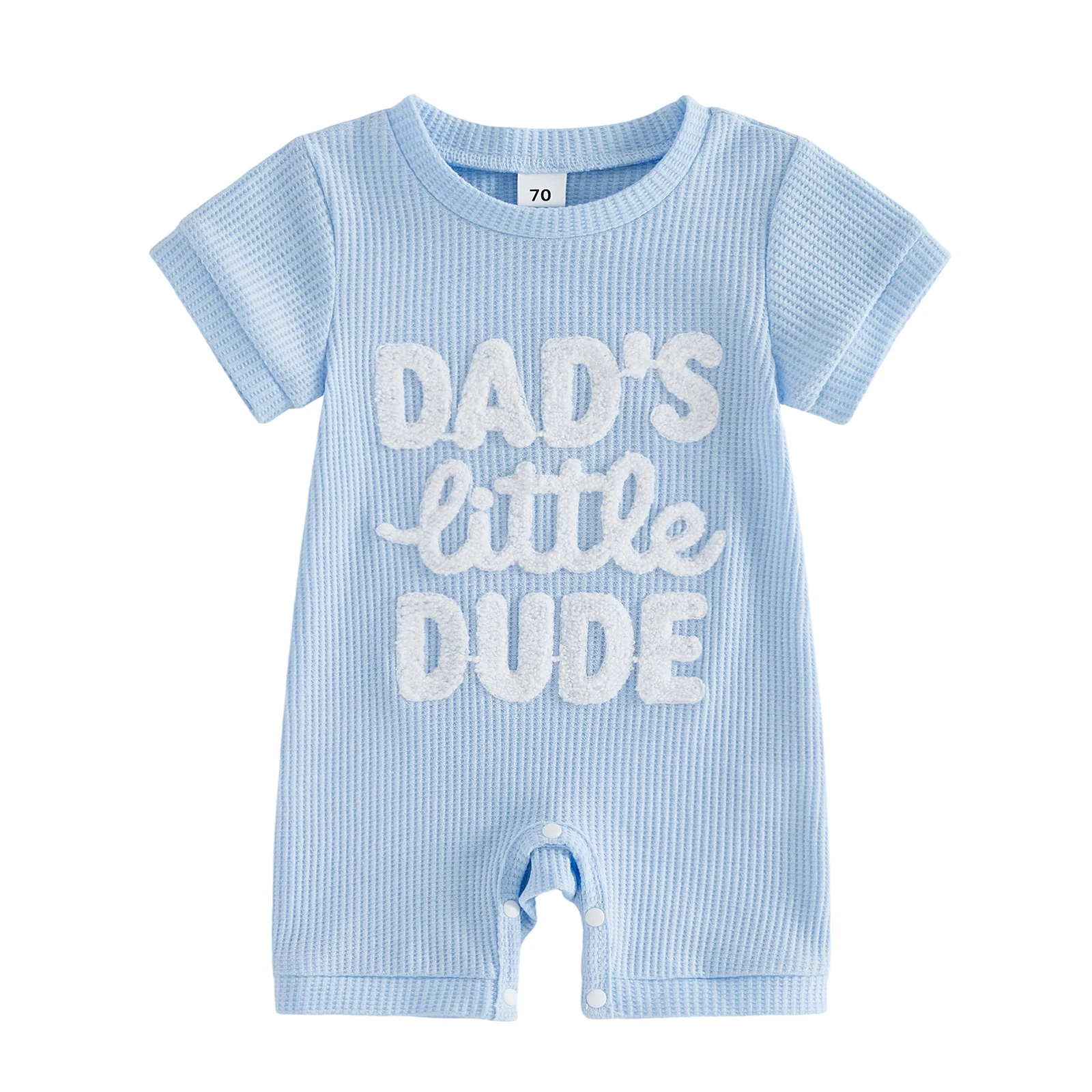 Newborn Baby Boy Summer Romper Letter Embroidered Short Sleeve Crewneck Waffle Bodysuit