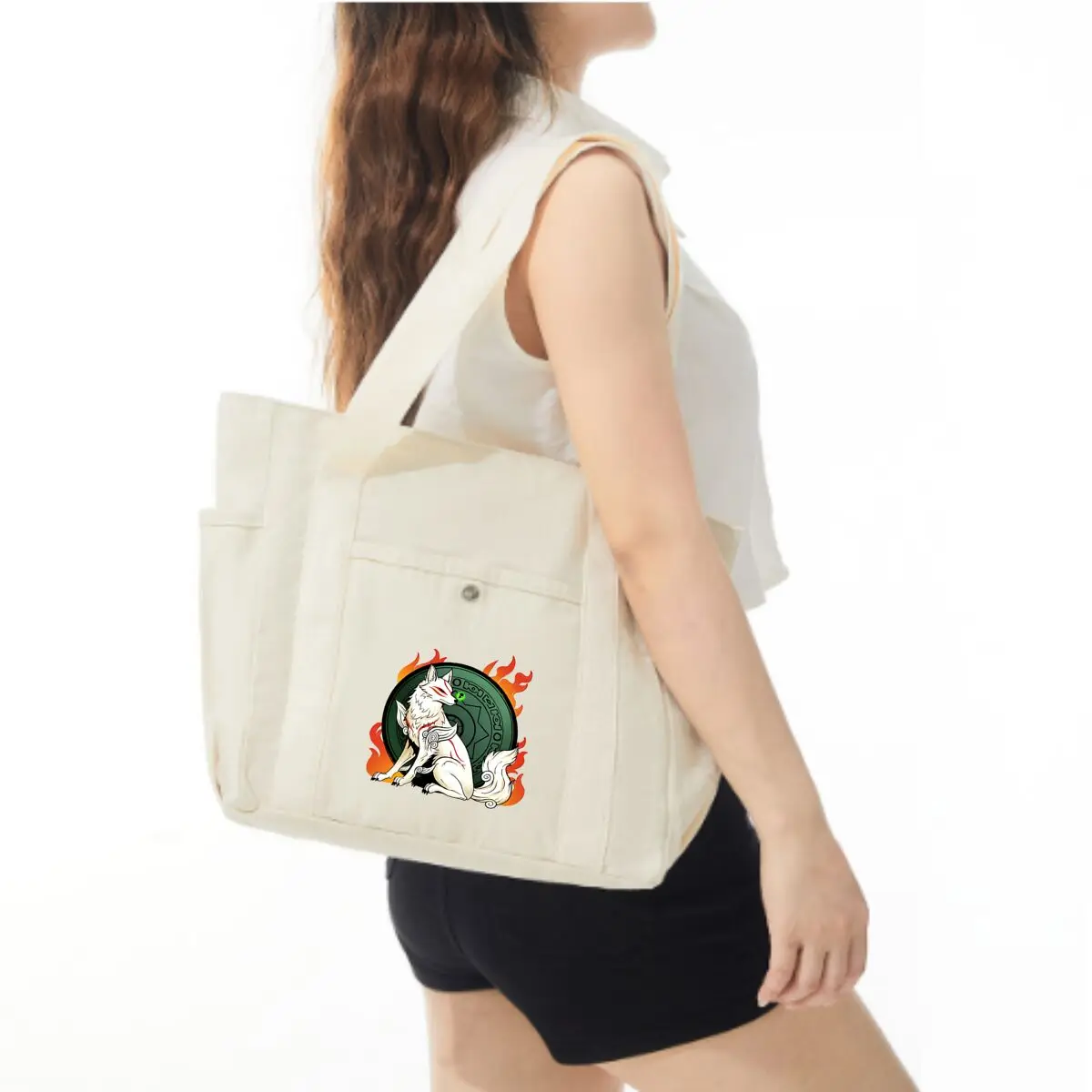 Mythical Wolf Fantasy design Compact Shoulder Bag with Multi-Compartment for Shopping Small Items Storage